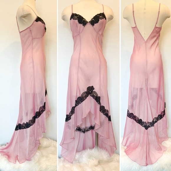 🌺SOLD🌺 Y2K Frederick’s of Hollywood Sheer Chiffon Lace Maxi Gown Slip Dress - Picture 9 of 9